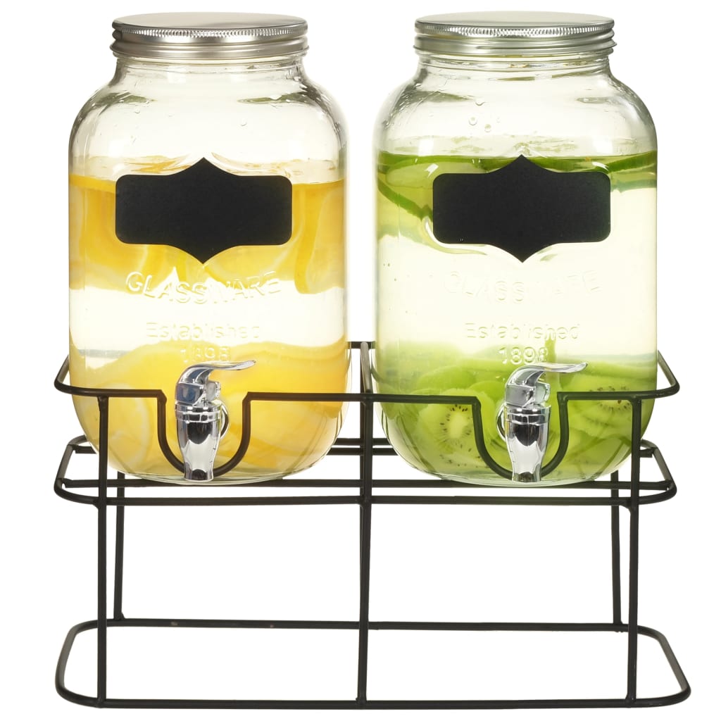 Drinks dispenser 2 pieces with stand 2 x 4 L glass