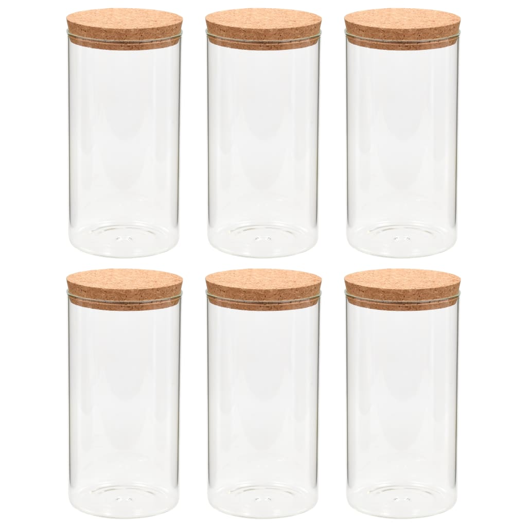 Storage jars with cork lids 6 pieces 1400 ml