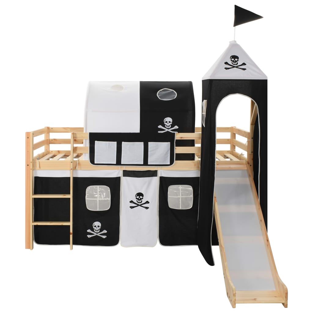 Children's loft bed frame with slide &amp; ladder pine wood 97x208cm