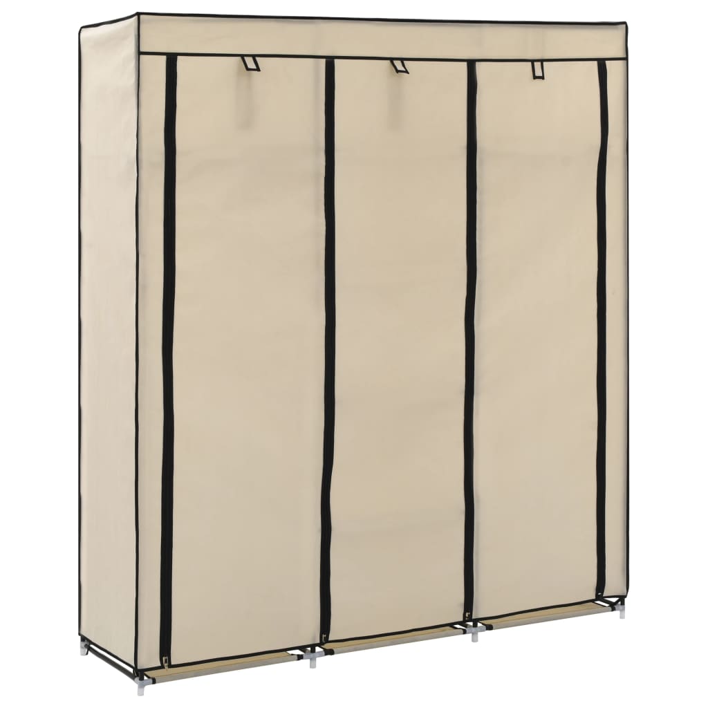 Wardrobe with compartments and rods cream 150x45x175cm fabric