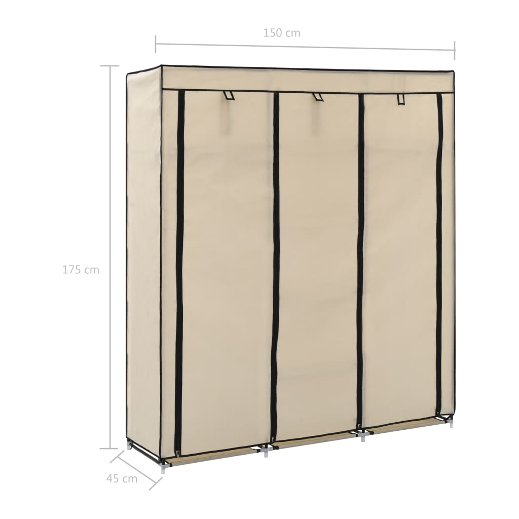 Wardrobe with compartments and rods cream 150x45x175cm fabric