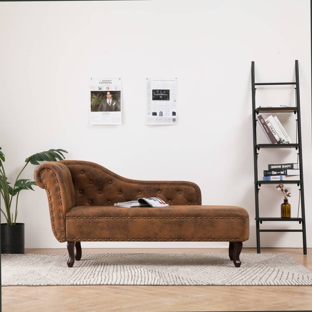 Chaise longue brown suede look