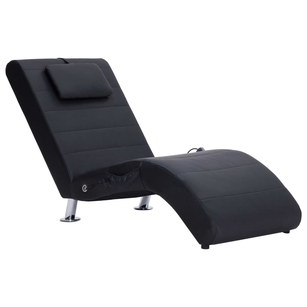 Massage chaise longue with cushion black faux leather