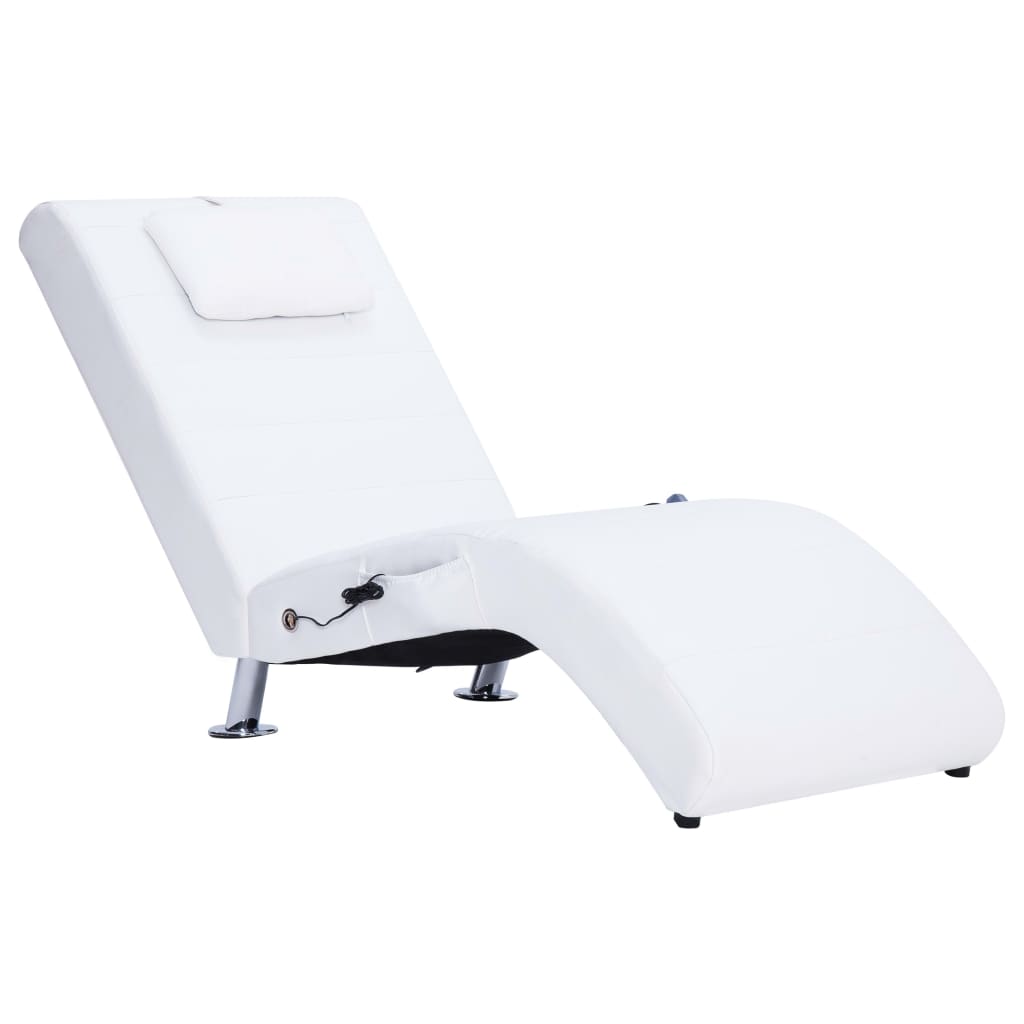 Massage chaise longue with white faux leather cushion