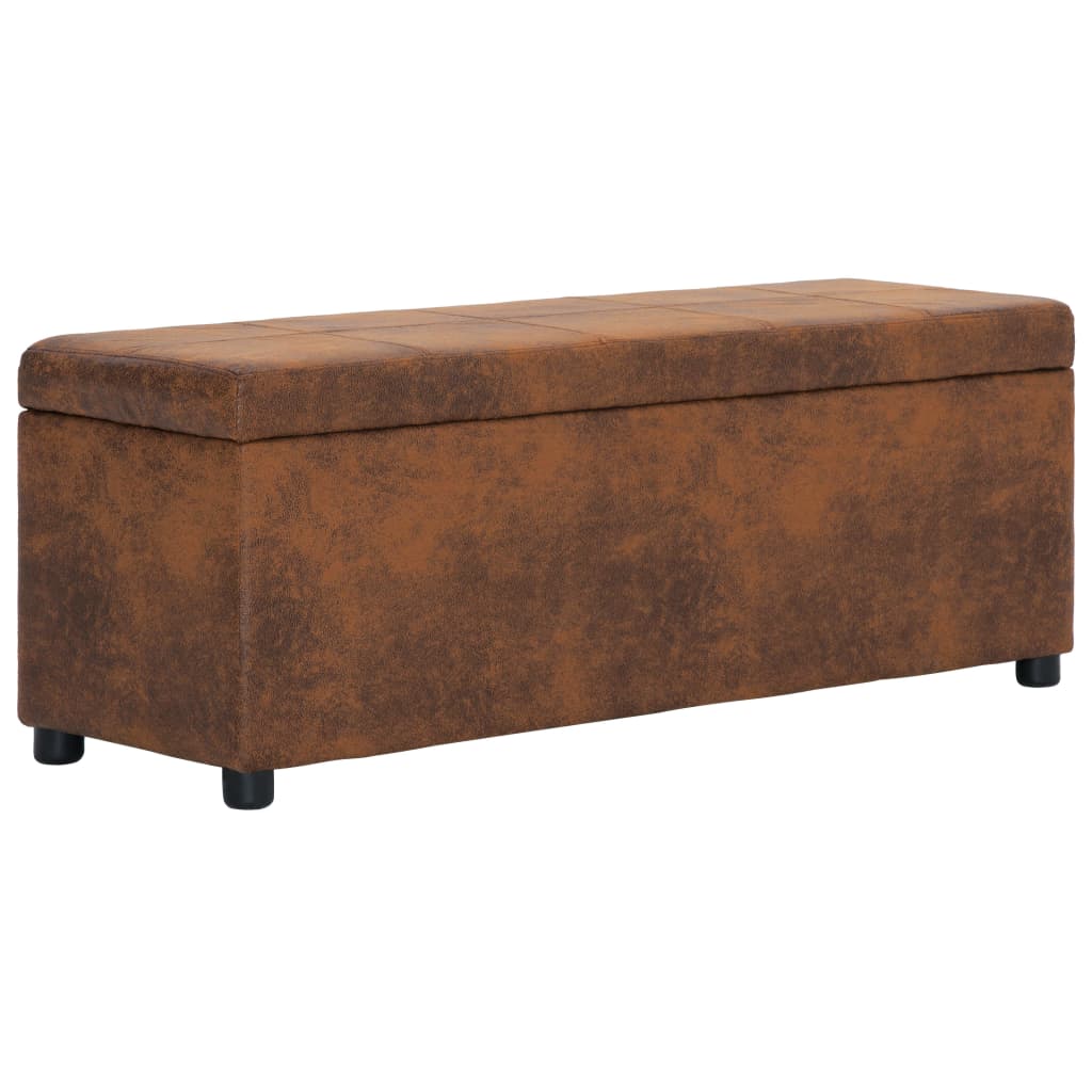 Bench with storage compartment 116 cm brown suede look