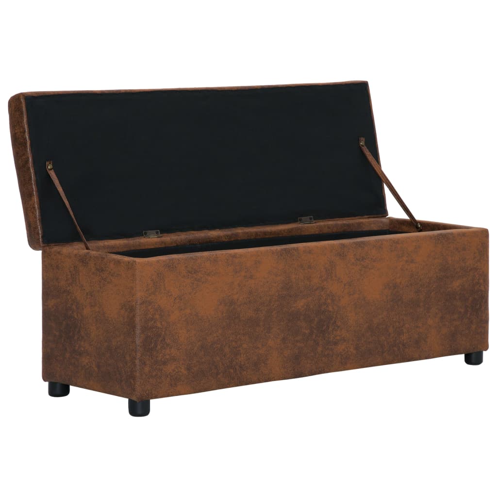 Bench with storage compartment 116 cm brown suede look