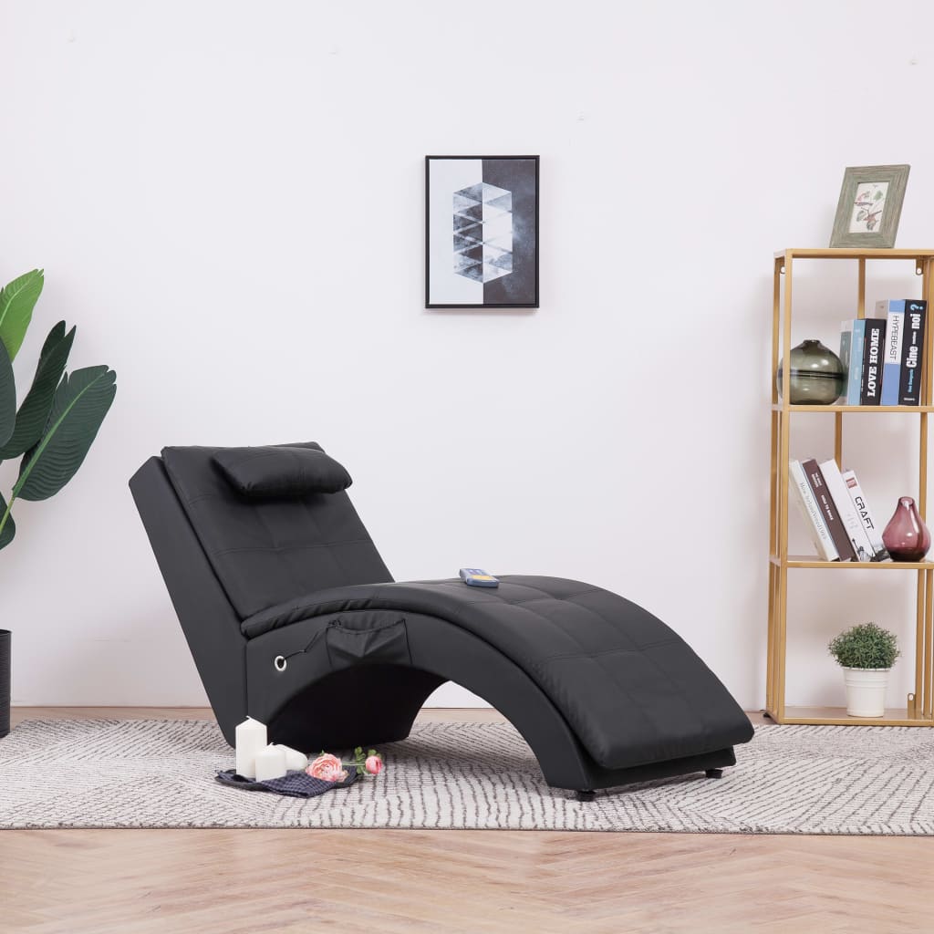 Massage chaise longue with cushion black faux leather
