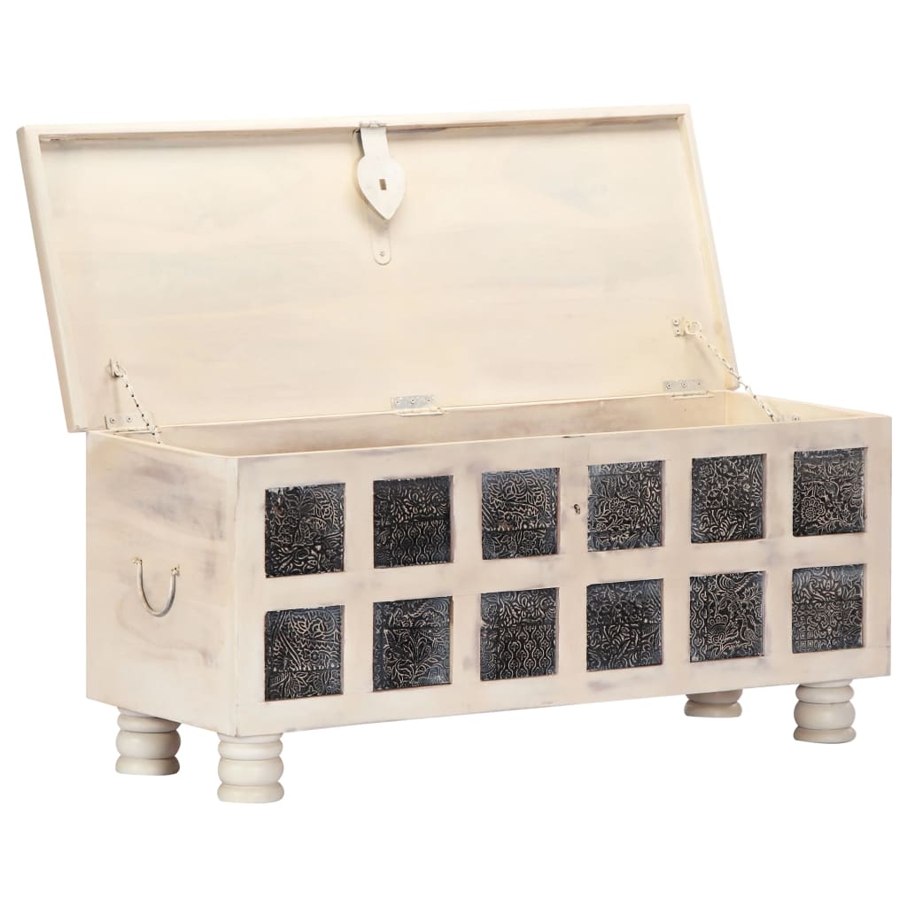 Storage chest white 110 x 40 x 45 cm solid acacia wood