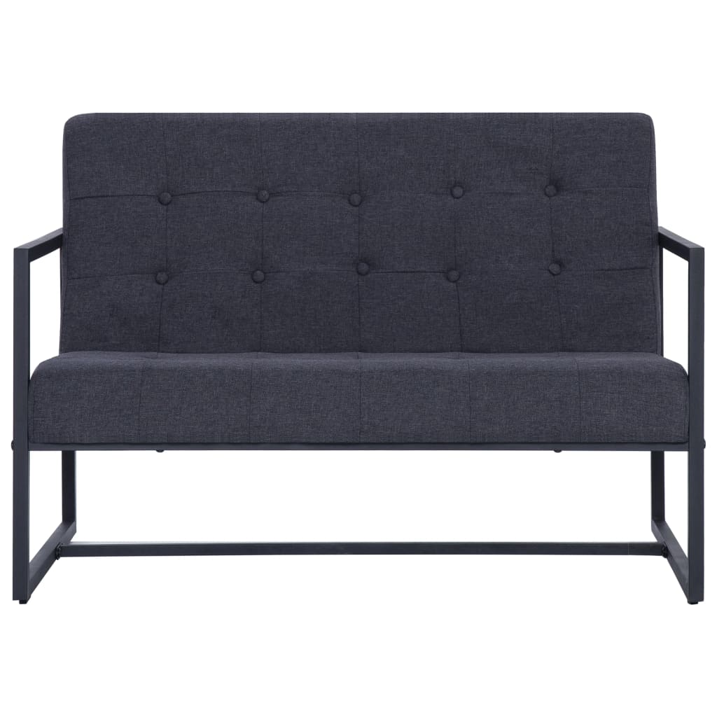 2-seater sofa with armrests dark gray steel and fabric