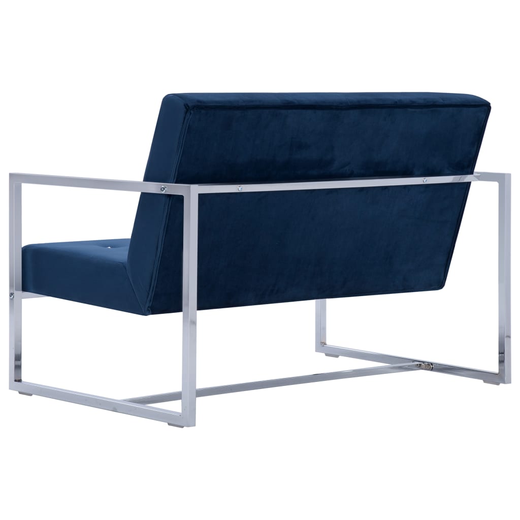 2-seater sofa with armrests blue chrome and velvet