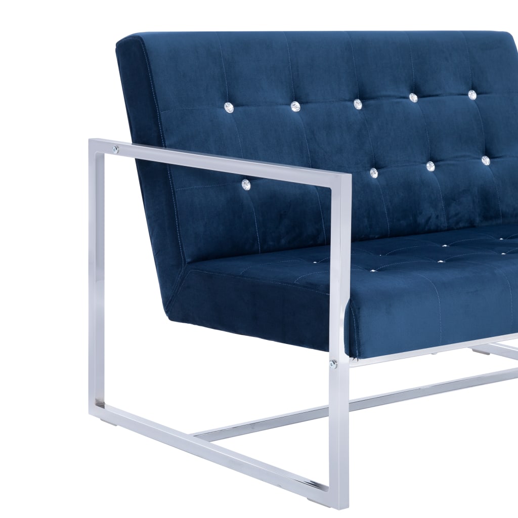 2-seater sofa with armrests blue chrome and velvet