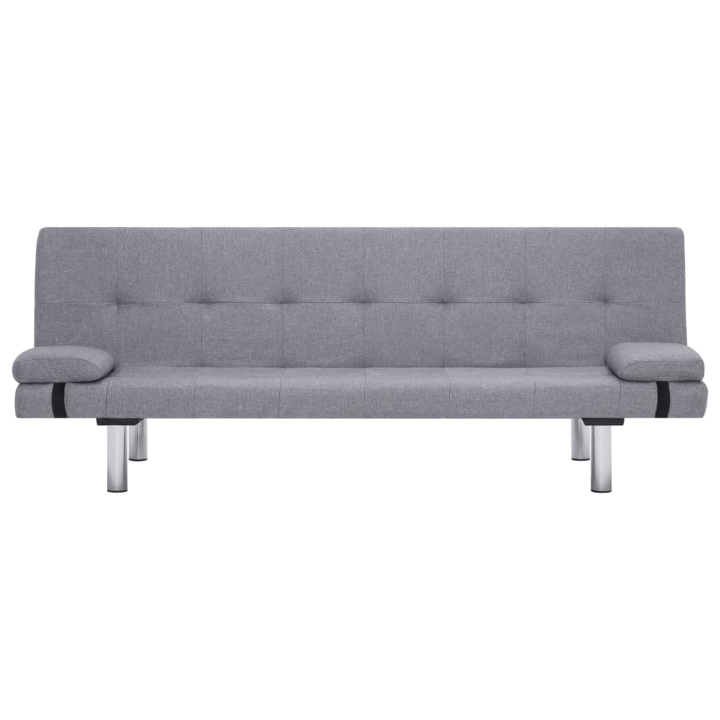 Sofa bed with two pillows light gray polyester
