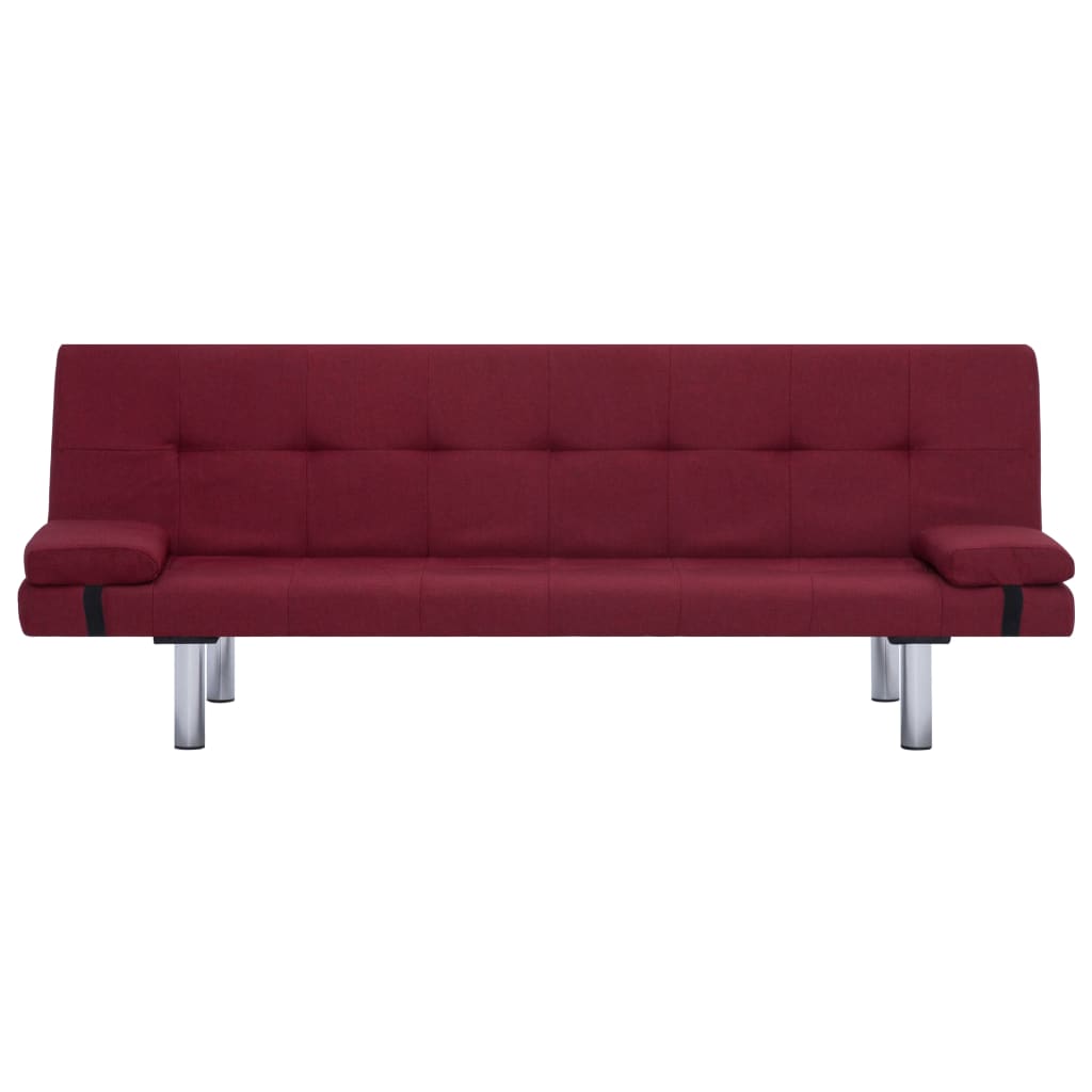 Sofa bed with 2 pillows wine red polyester