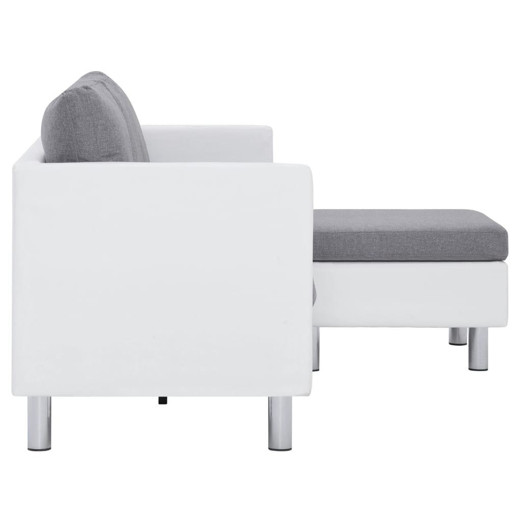 3-seater sofa with white faux leather cushions