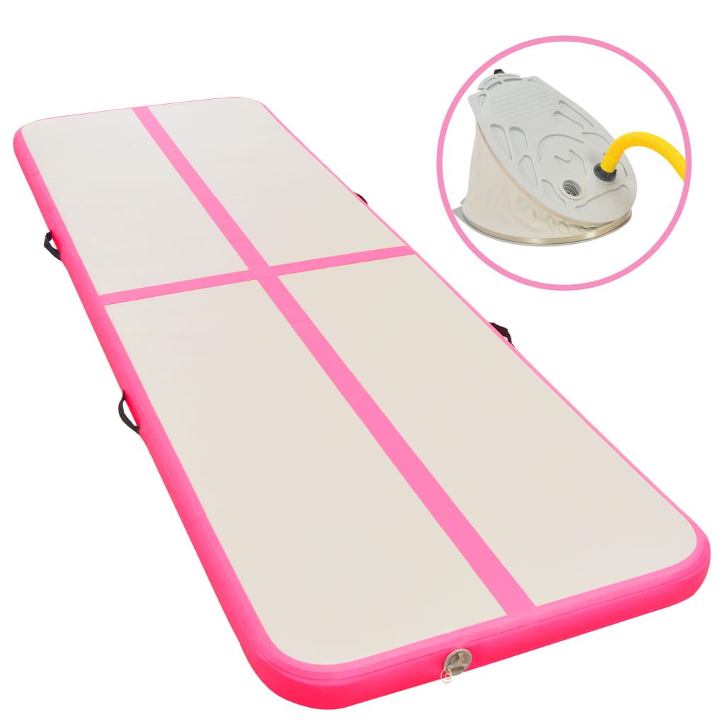 Inflatable gymnastics mat with pump 700×100×10 cm PVC pink