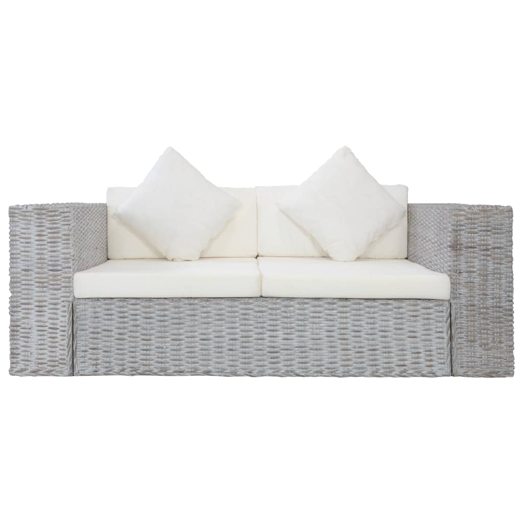 2 Seater Sofa with Gray Natural Rattan Cushions