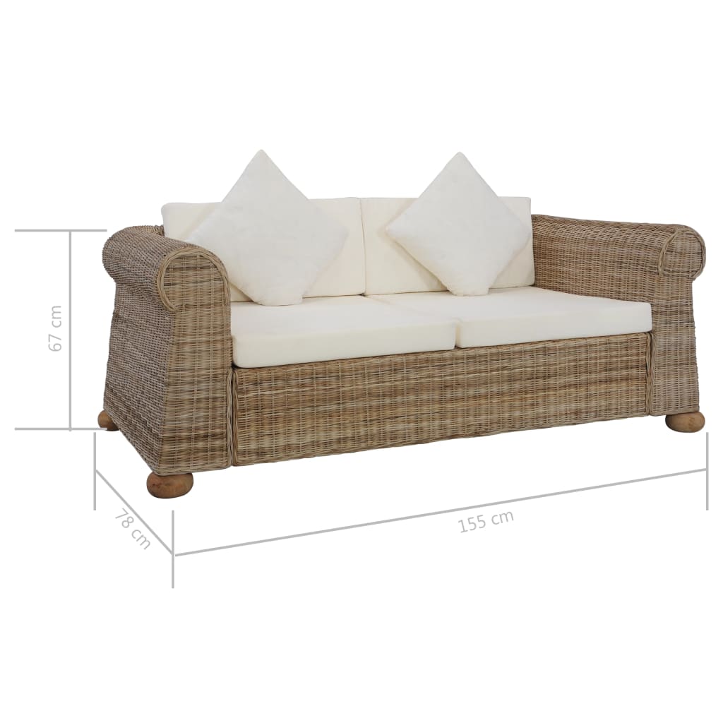2-seater sofa with natural rattan cushions