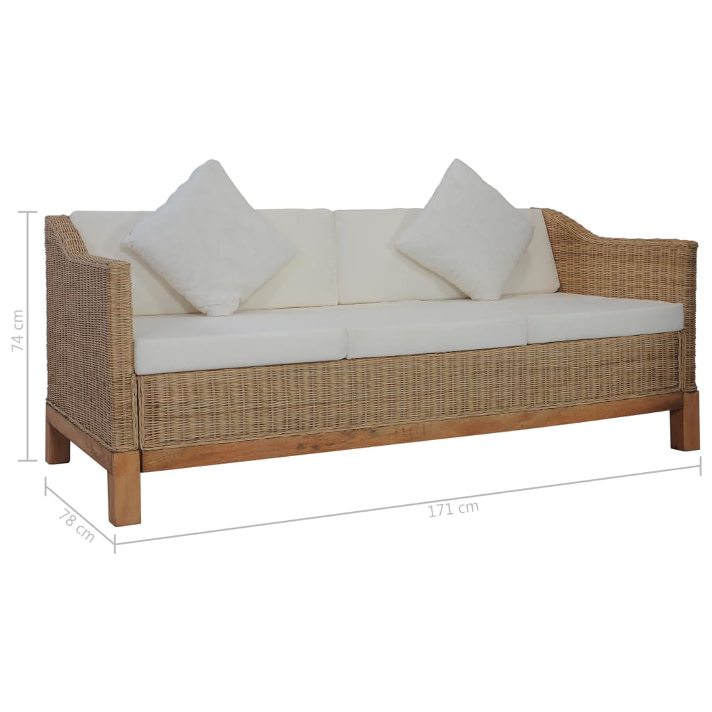3-seater sofa with natural rattan cushions