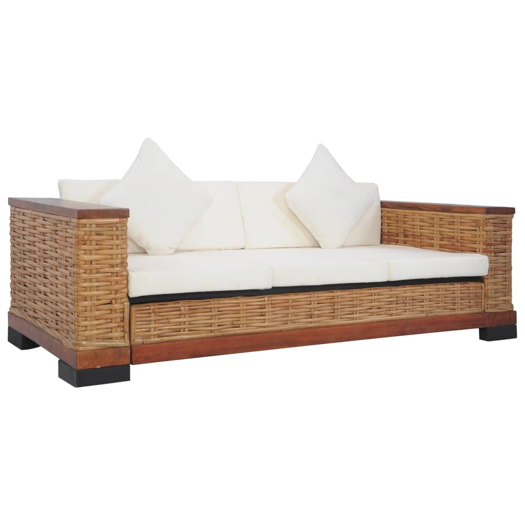 3-seater sofa with brown natural rattan cushions
