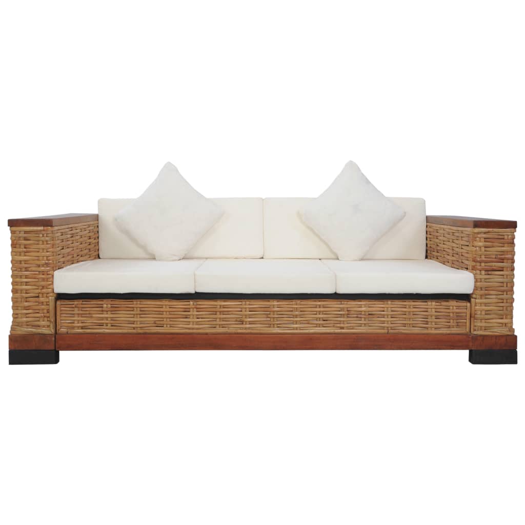 3-seater sofa with brown natural rattan cushions
