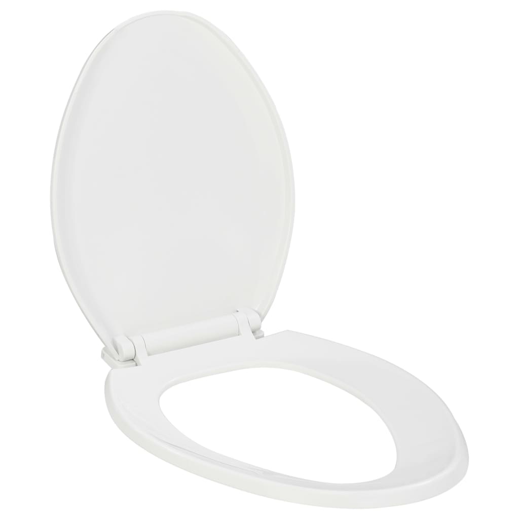 Toilet seat with soft-close mechanism and quick-release design, white