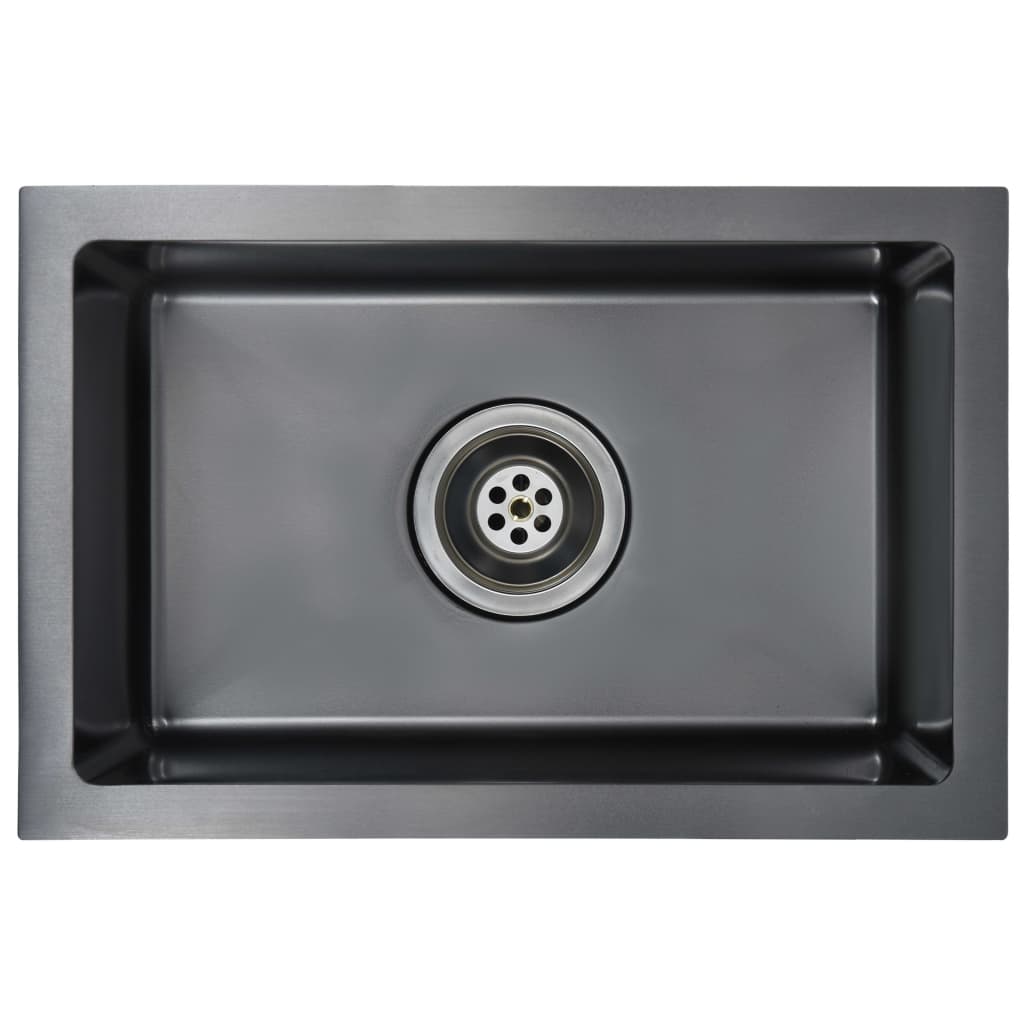 Handmade built-in sink with strainer black stainless steel