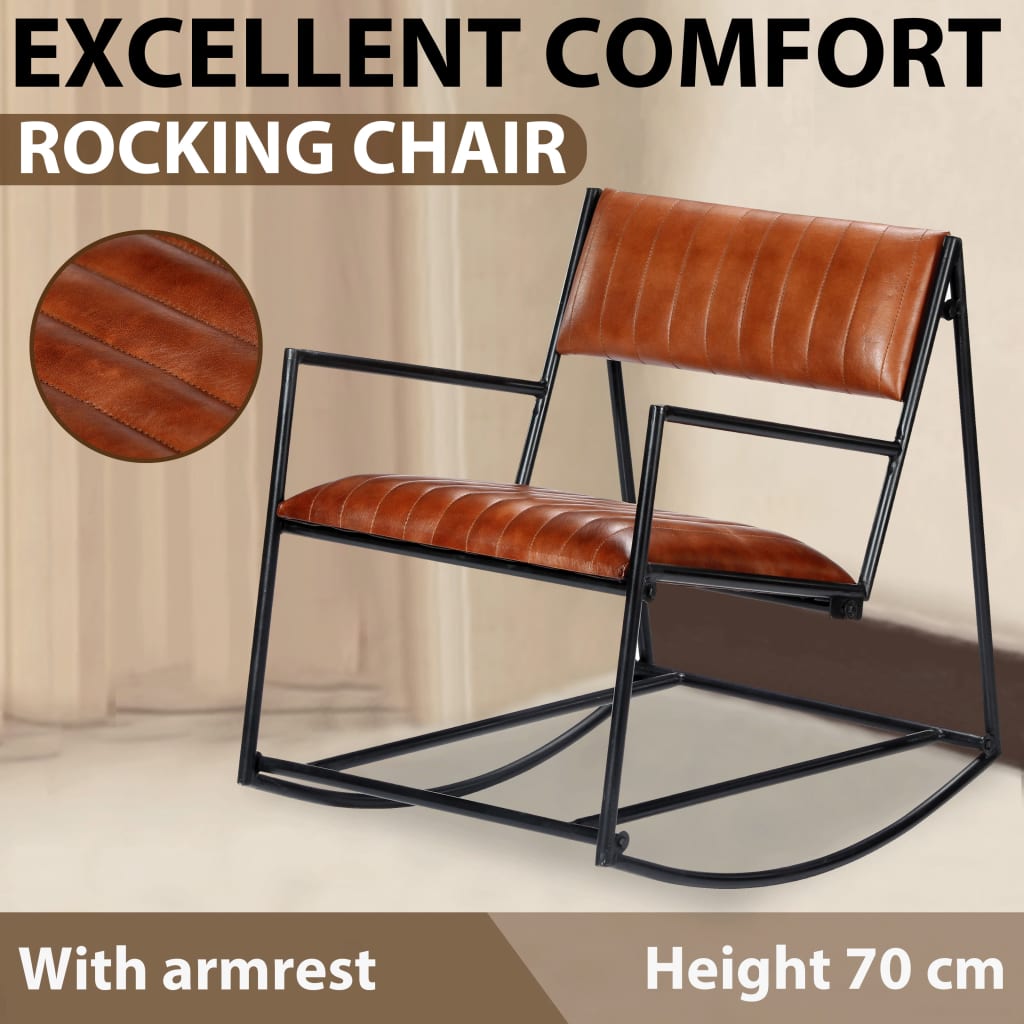 Rocking chair brown genuine leather