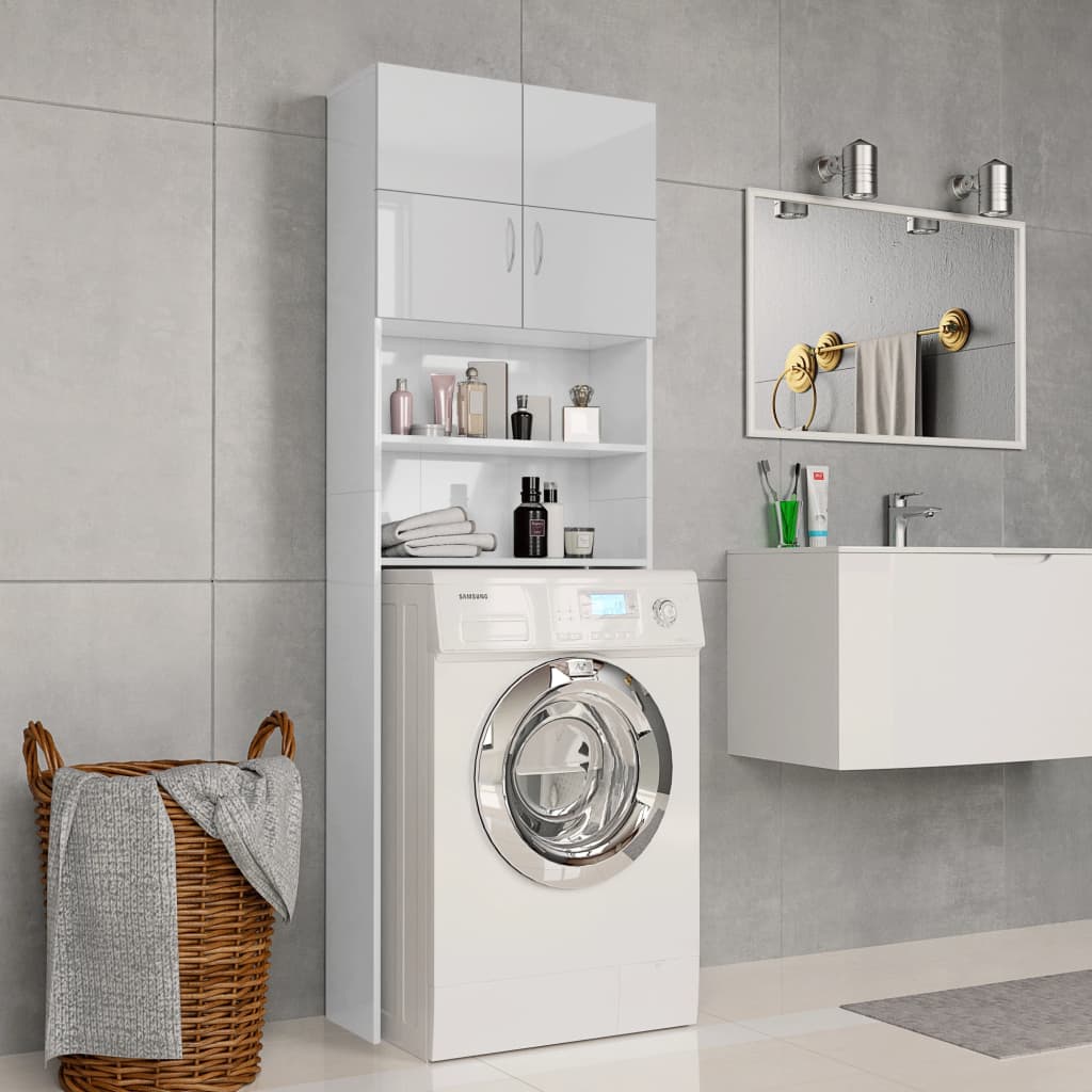 Washing machine cabinet high-gloss white 64x25.5x190 cm
