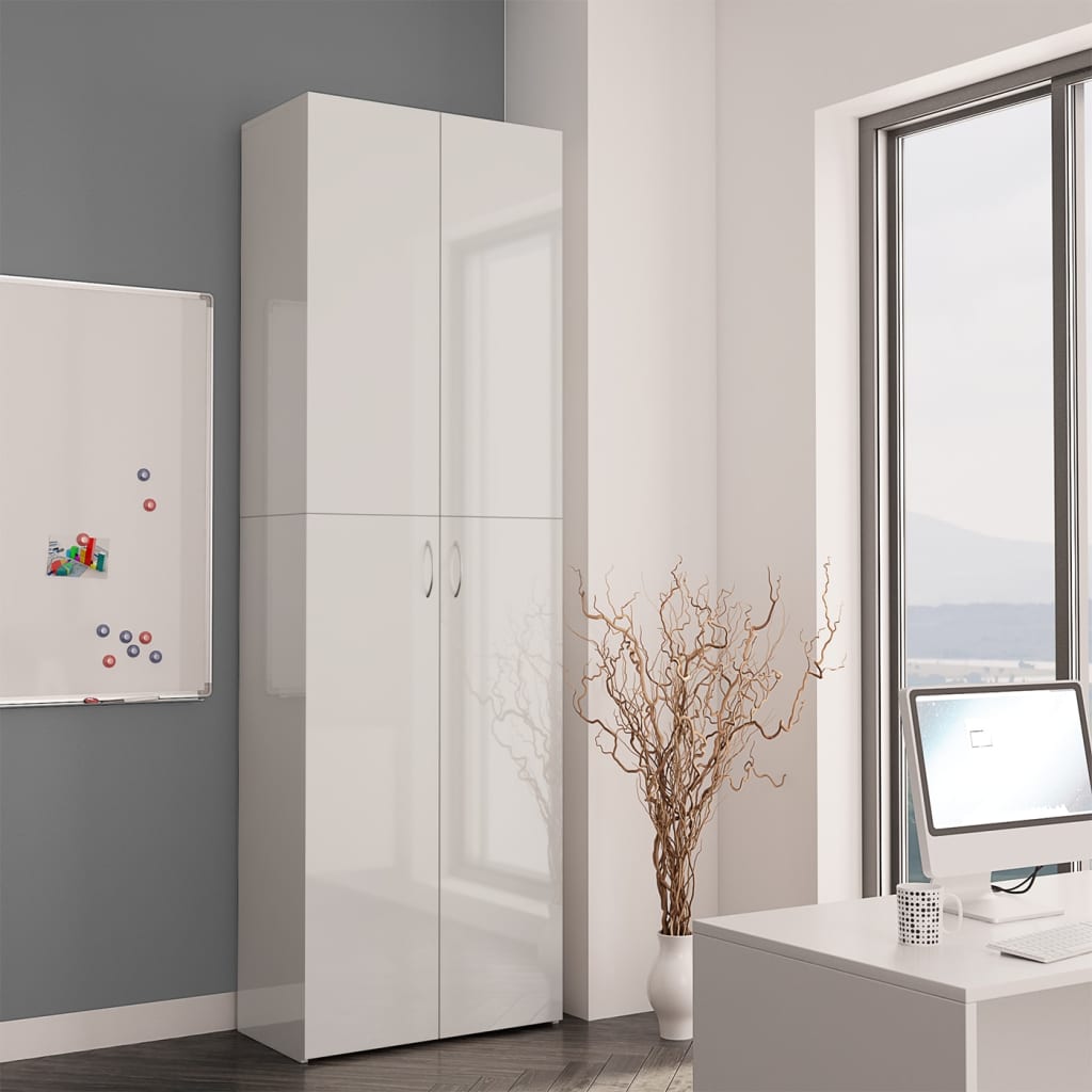 Office cabinet high-gloss white 60x32x190 cm made of wood