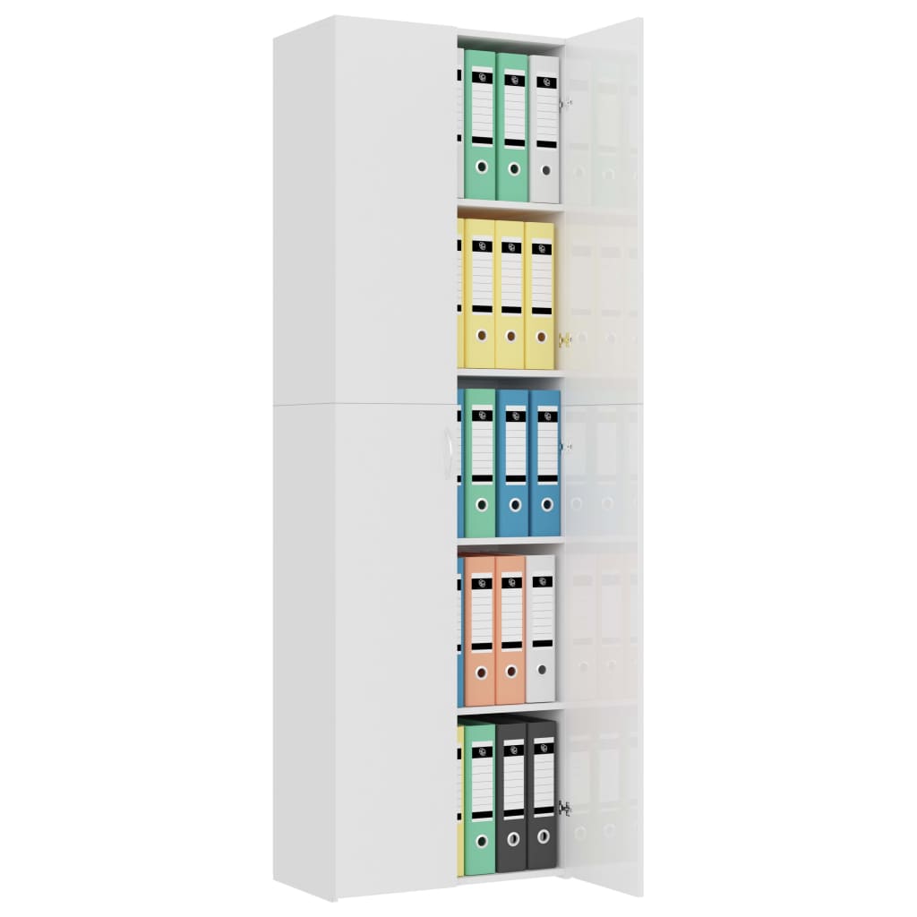 Office cabinet high-gloss white 60x32x190 cm made of wood