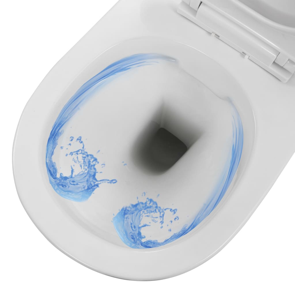 Wall-mounted toilet without flushing rim ceramic white