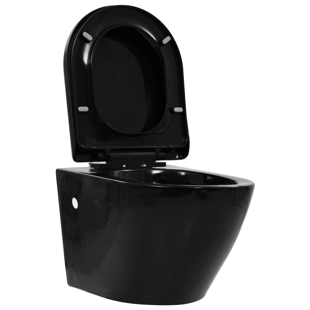 Wall-mounted toilet without flushing rim ceramic black