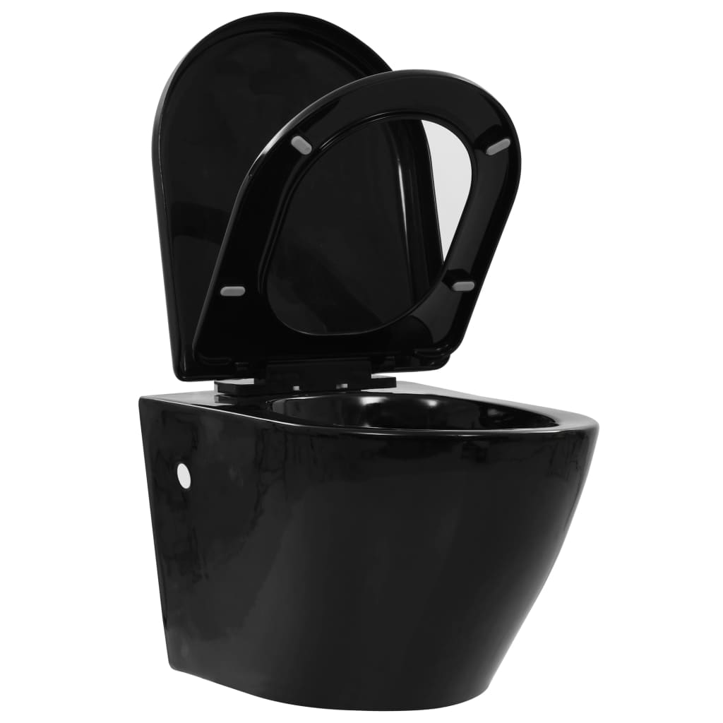 Wall-mounted toilet without flushing rim ceramic black