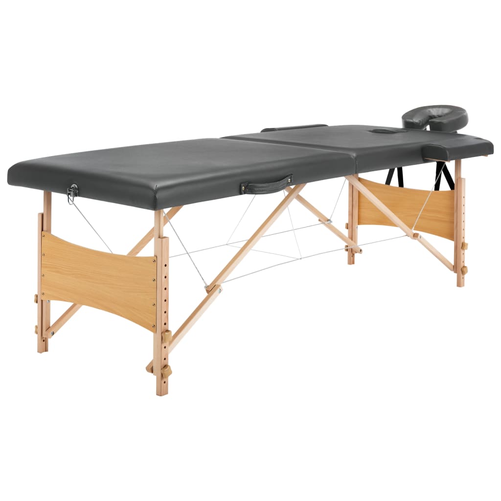 Massage table with 2 zones wooden frame anthracite 186×68 cm