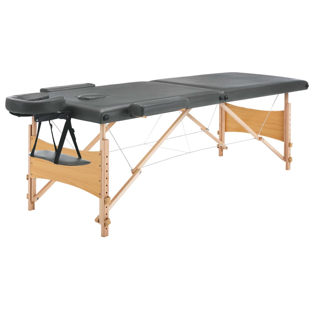 Massage table with 2 zones wooden frame anthracite 186×68 cm