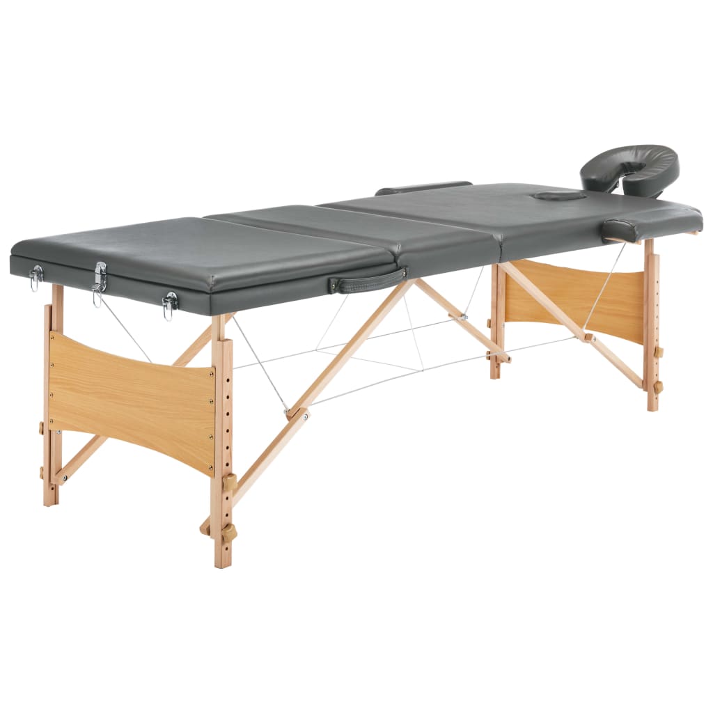 Massage table 3-zone wooden frame anthracite 186x68 cm