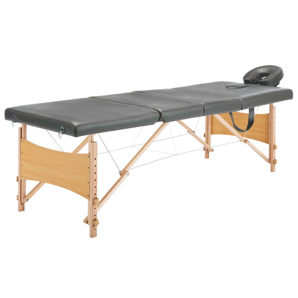 Massage table 4-zone wooden frame anthracite 186x68 cm