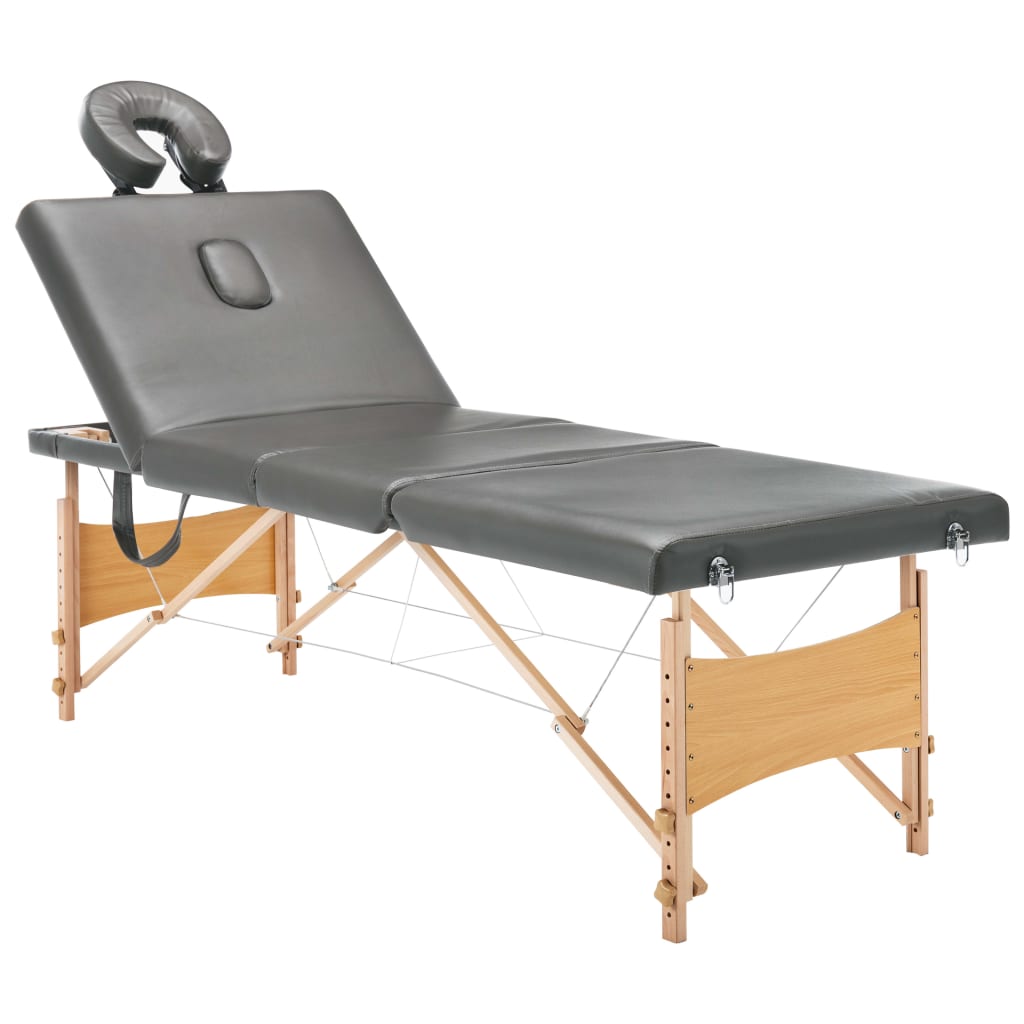 Massage table 4-zone wooden frame anthracite 186x68 cm