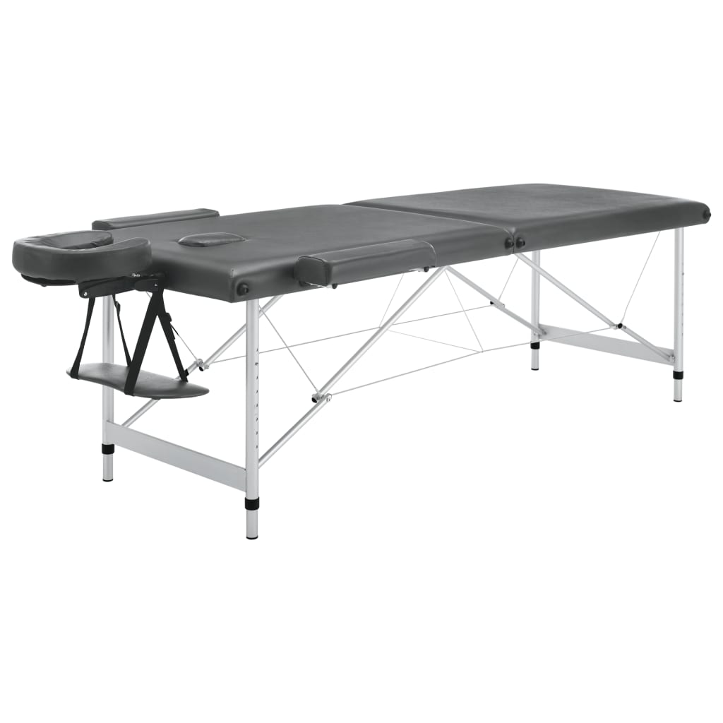 Massage table with 2 zones aluminum frame anthracite 186×68 cm