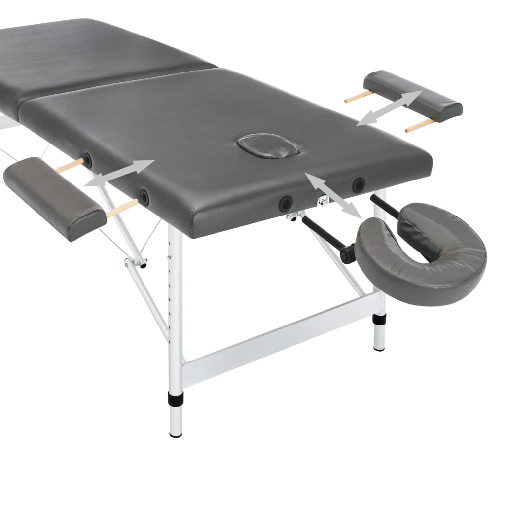 Massage table with 2 zones aluminum frame anthracite 186×68 cm