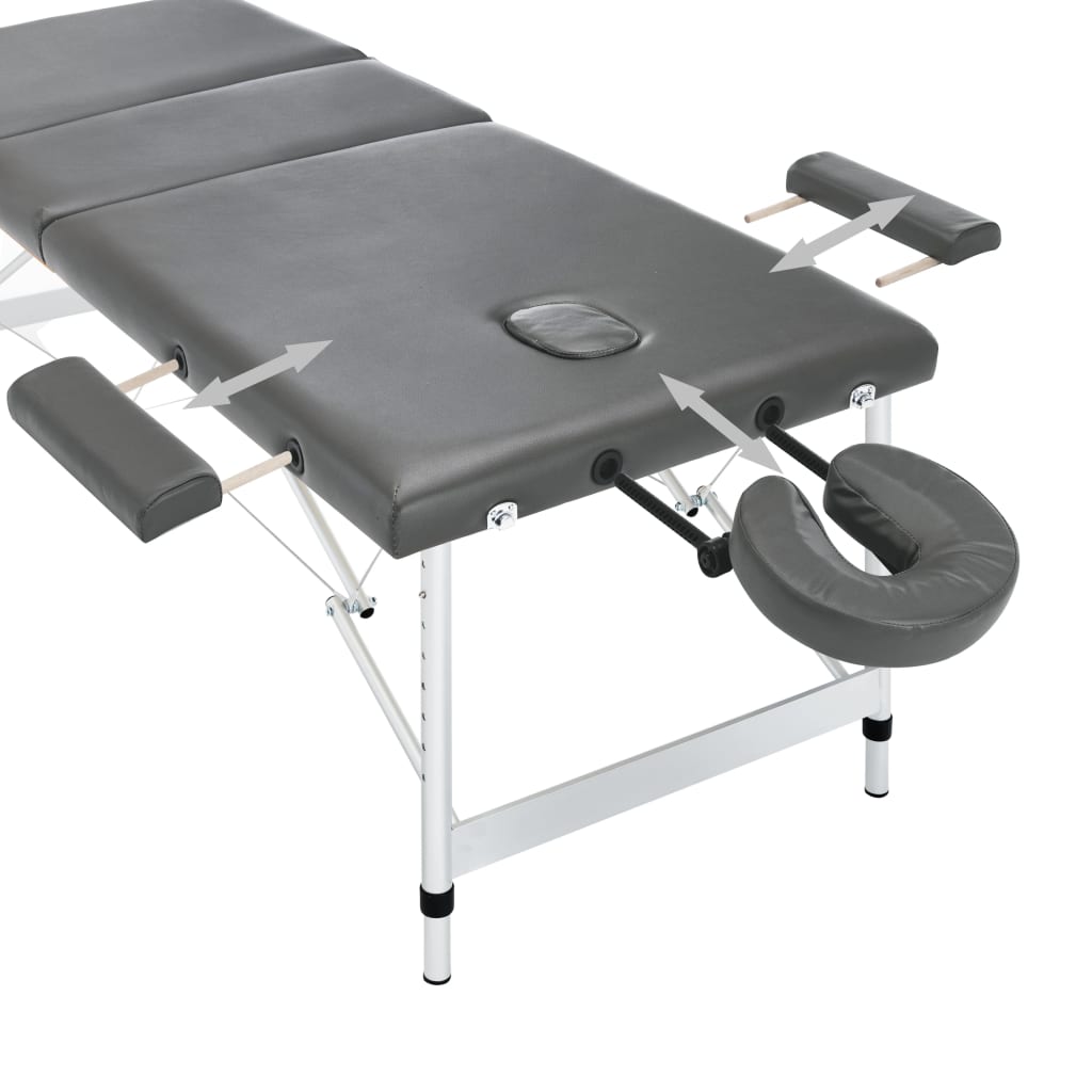 Massage table with 3 zones aluminum frame anthracite 186×68 cm