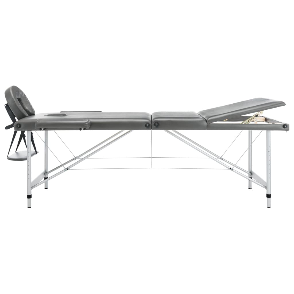 Massage table with 3 zones aluminum frame anthracite 186×68 cm