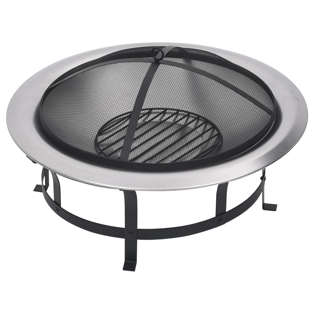 Garten-Feuerschale mit Grill Edelstahl 76 cm