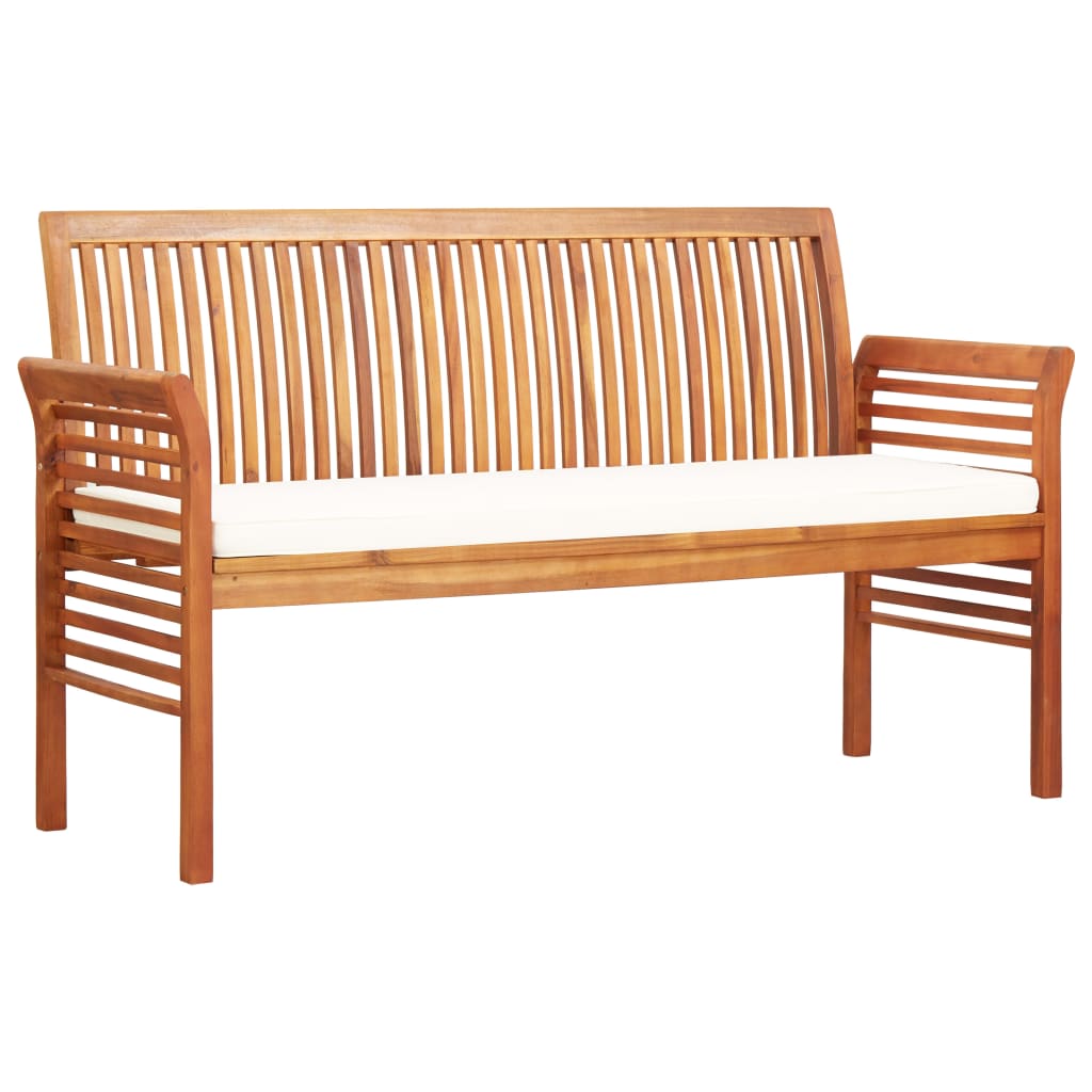 3-seater garden bench with cushions 150 cm solid acacia wood