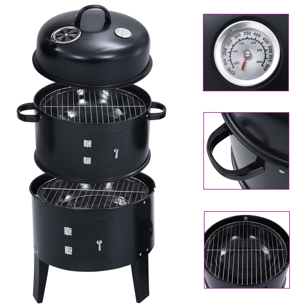 3-in-1 charcoal grill smoker 40×80 cm