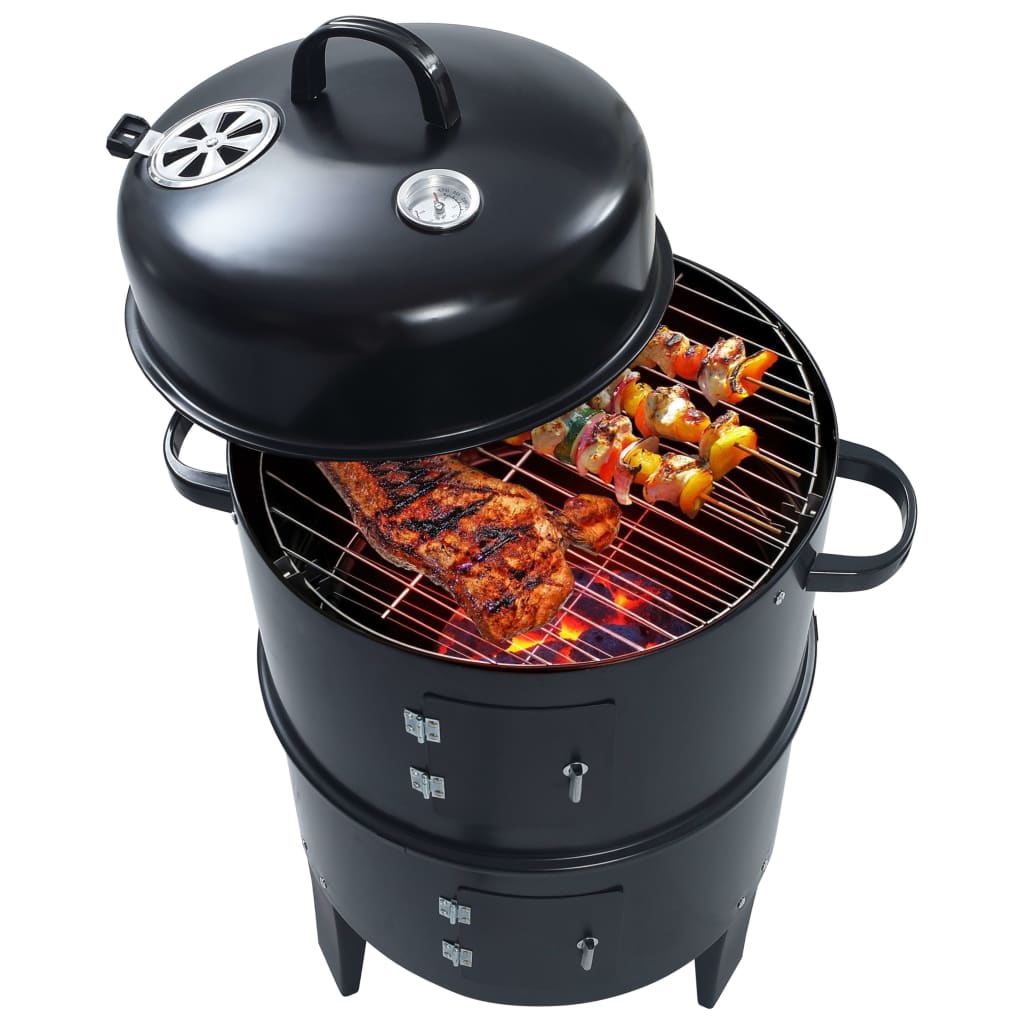 3-in-1 charcoal grill smoker 40×80 cm