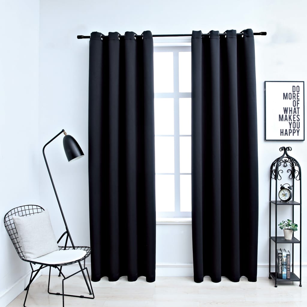 Blackout curtains with metal eyelets 2 pcs. Black 140x245 cm