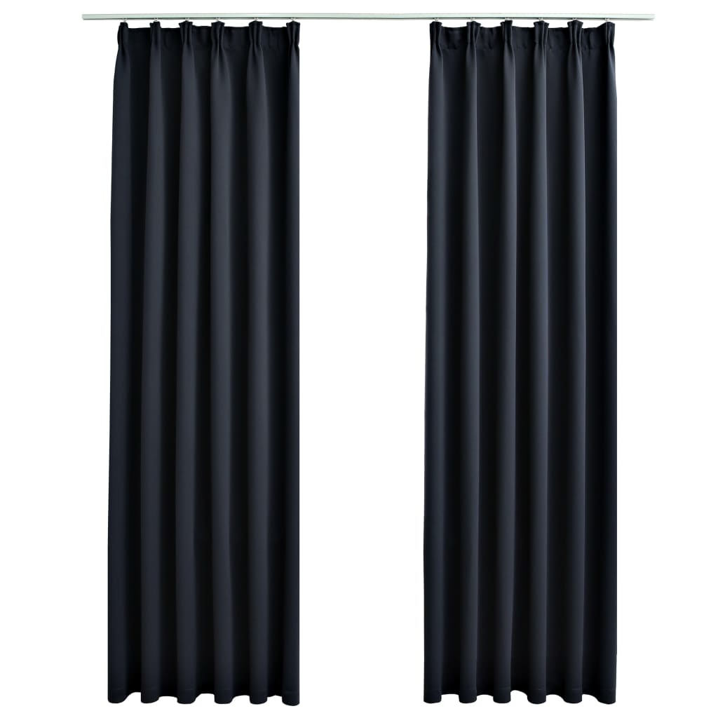 Blackout curtains with hooks 2 pieces anthracite 140x225cm