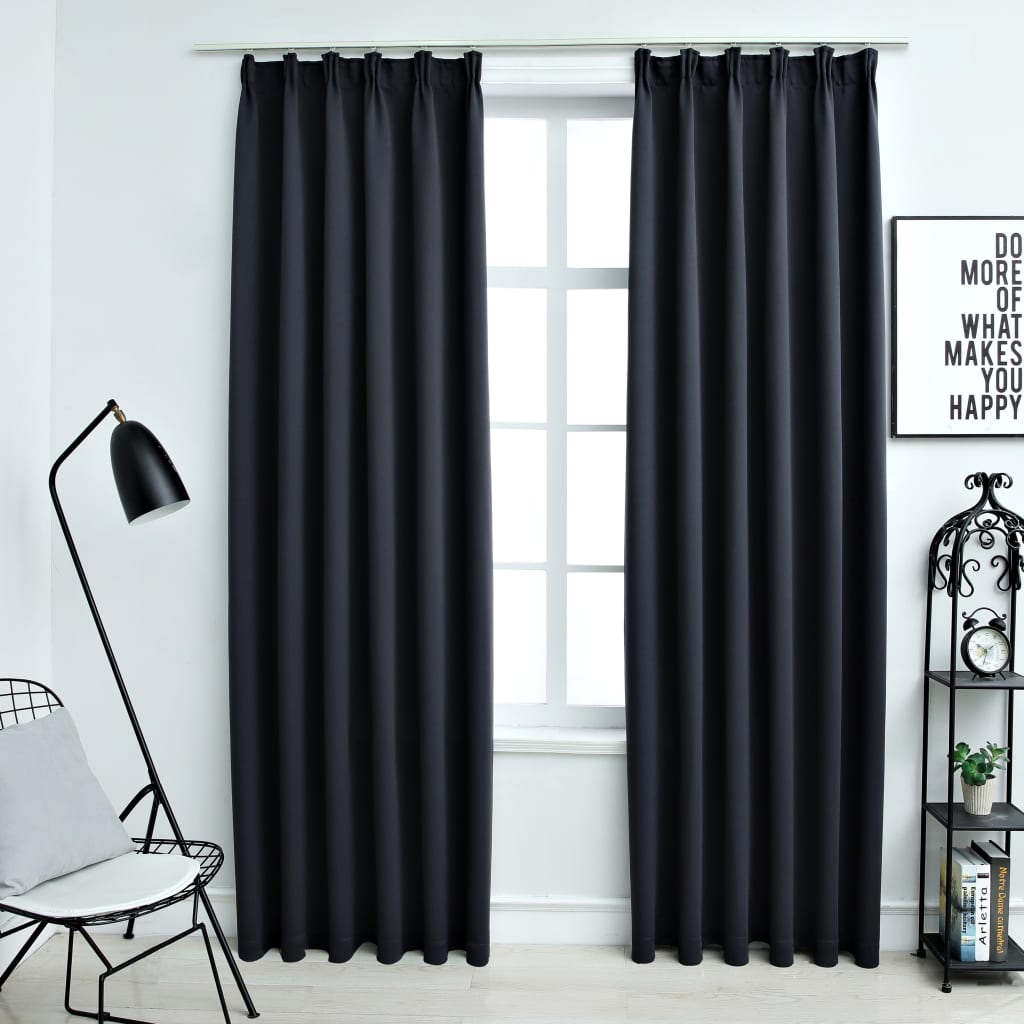 Blackout curtains with hooks 2 pieces anthracite 140x225cm