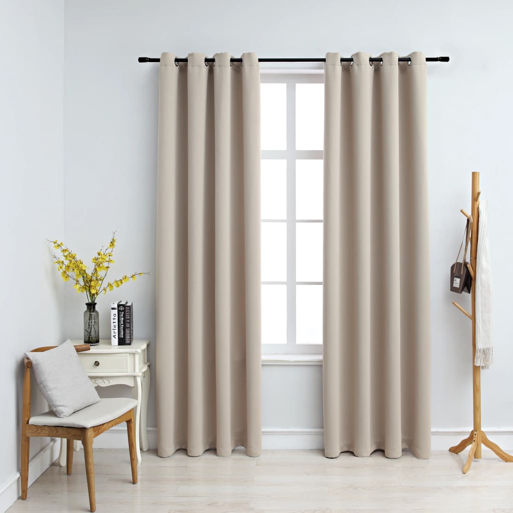 Blackout curtains with metal eyelets 2 pieces. Beige 140x225 cm